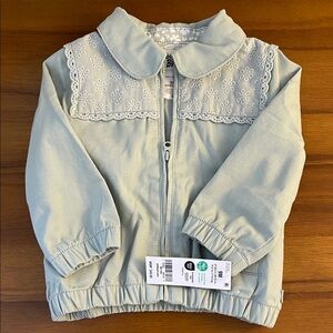 Light Green Baby Jacket with Lace Detail